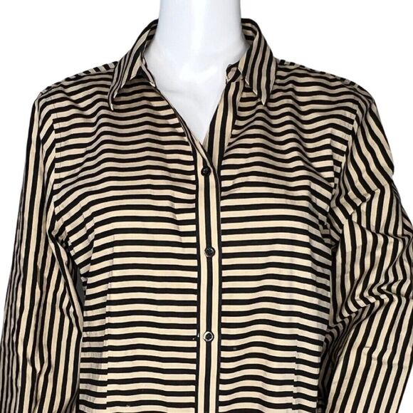 Chicos Shirt Womens Medium 1 Black Tan Stripe Wrinkle Resistant Casual Career - Picture 5 of 10